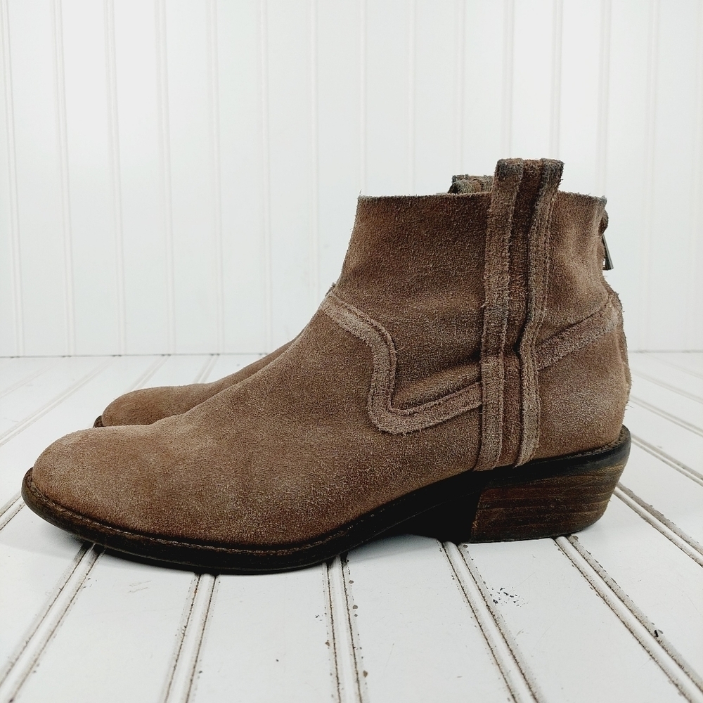 Dolce Vita Brown Suede Leather Back Zip Block Heel Ankle Boots H1022